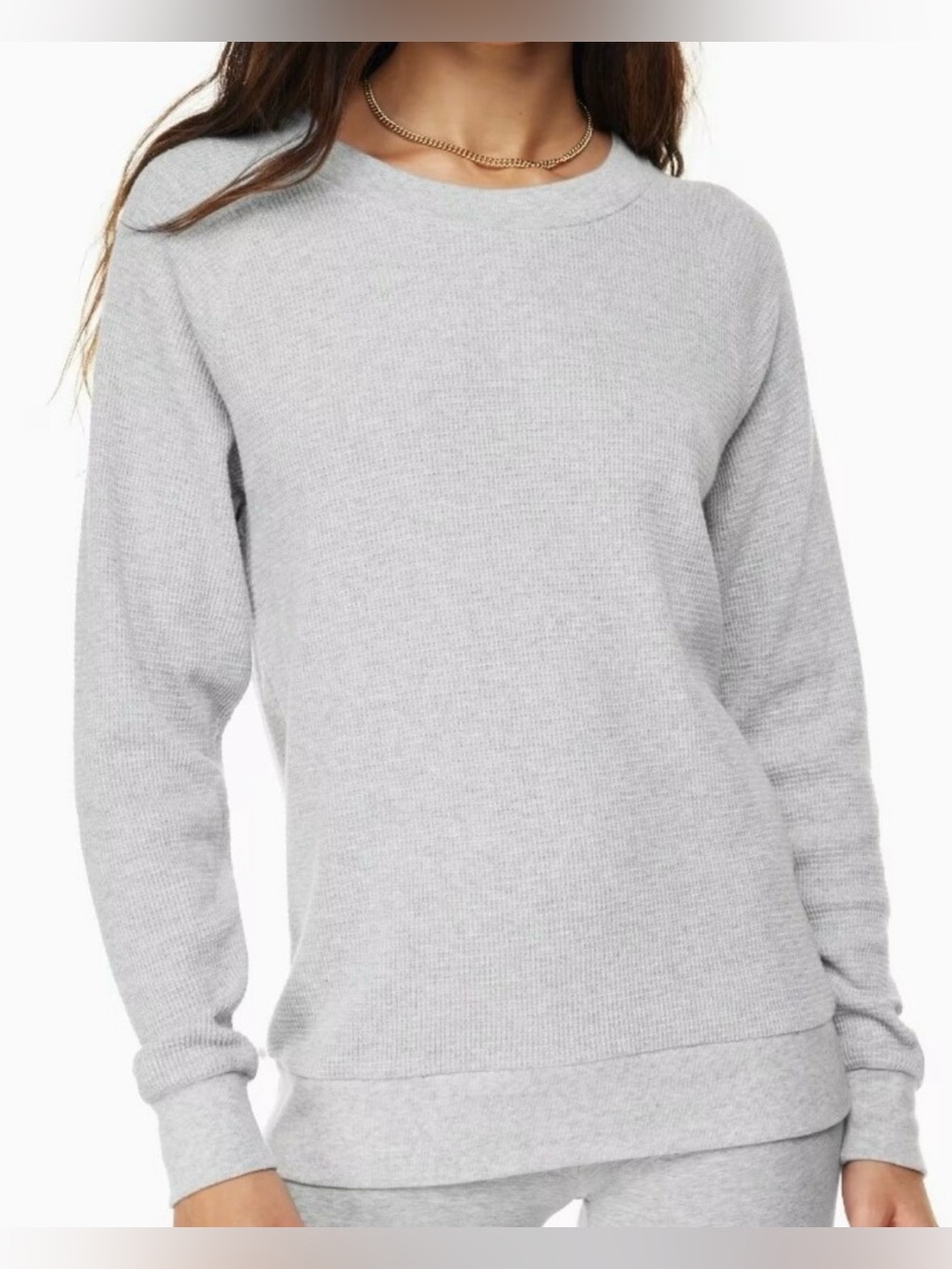 ARITZIA TNA Heather Chrome Waffle Knit Raglan Long Sleeve Top